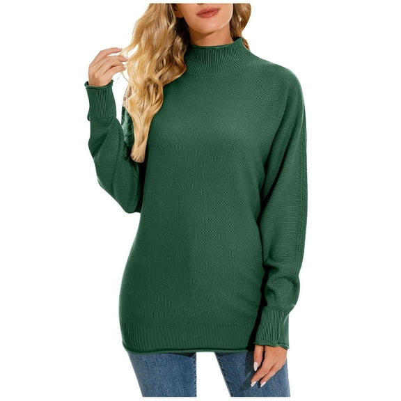 Herrnalise Mock Neck Ribbed Sweaters for Women Cute Sexy Knitted Warm Fitted Fashion Pullover Sweater Green,Free Size