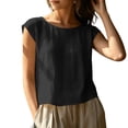 thumbnail image 2 of Women's Cap Sleeve Linen Top Round Neck Loose Fit Solid Color Blouses Lightweight Comfy Summer Casual Shirts, 2026 New Limited-time Off, 2 of 7
