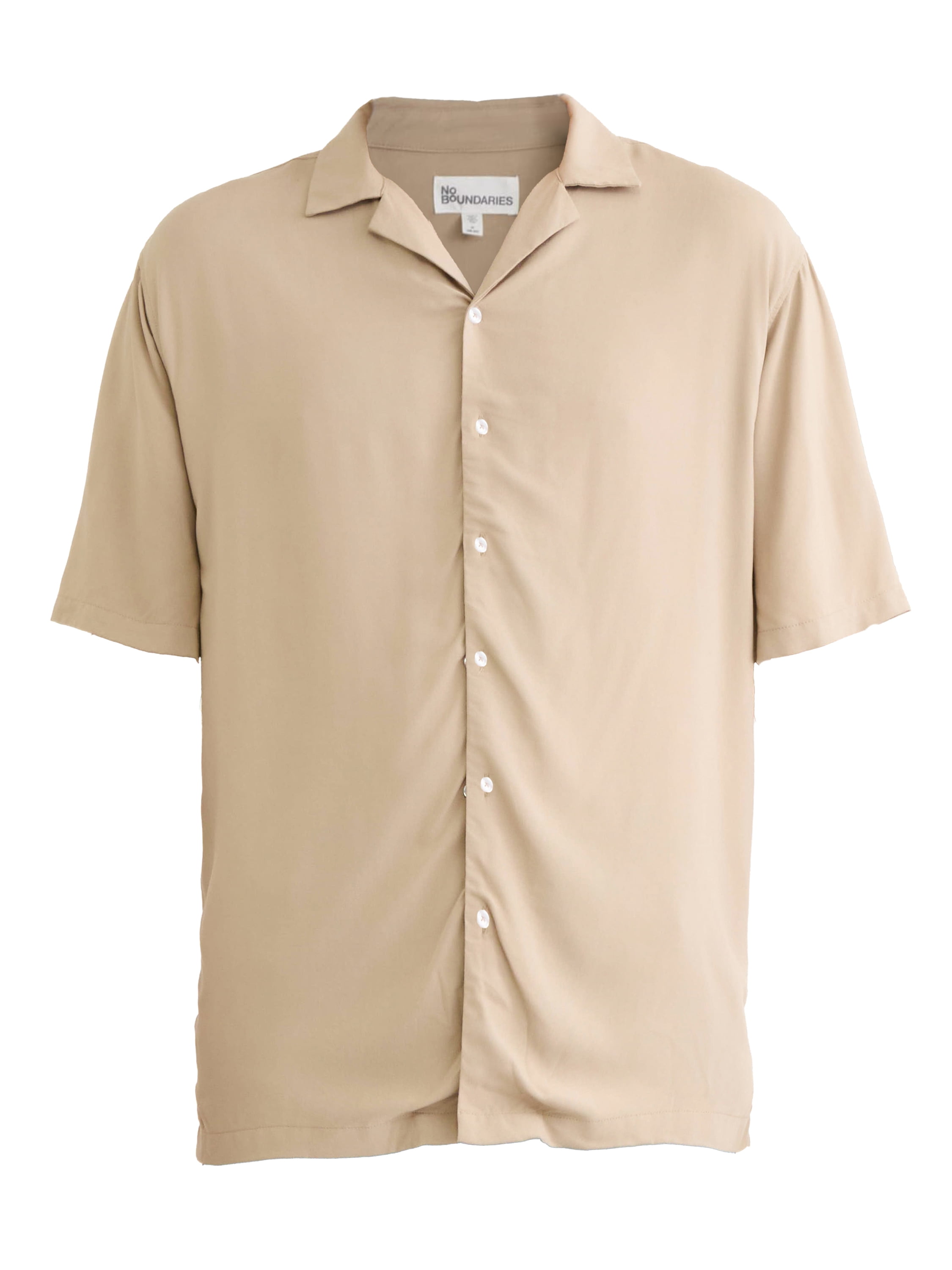 No Boundaries Solid Rayon Button Up Shirt with Short Sleeves, Men's & Big Men's