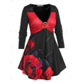 thumbnail image 2 of Camiseta Estampado Rosa Cruzado Tamaño Plus Rosegal  Mangas largas de talla grande, 2 of 5