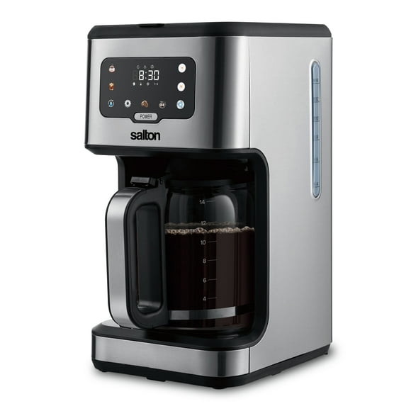 Salton Stainless Steel Digital Coffee Maker – 14 Cup | Hot & Iced Coffee Modes | 24-Hour Timer | LED Touchscreen Display | Reusable Filter | Anti-Drip Function | Keep Warm (FC2149)