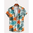 thumbnail image 2 of Camisa de manga corta con botones y solapa para hombre con estampado de cocoteros tropicales, estilo hawaiano, para vacaciones de verano en el resort, tops extragrandes, 2 of 4