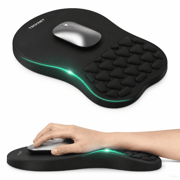 TECKNET BASICS Ergonomic Mouse Pad, Memory Foam with Massage Design, Non-Slip PU Base for Pain Relief, 12*8"for Desk Home Office Gaming, Black