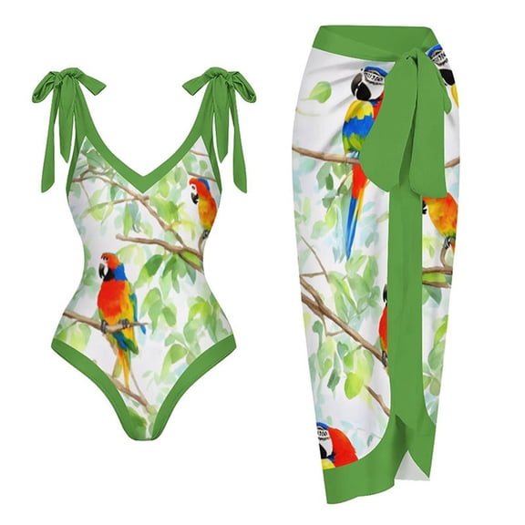 nerohusy Bathing Suit with Matching Cover Up 2024 Womens One Piece Floral Bathing Suit with Beach Cover up Wrap Skirt Two Piece Tummy Control Monokini Set Swimsuit L