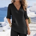 thumbnail image 5 of Taqqpue Two Piece Sets for Women Summer Travel Vacation Airport Outfits Linen Business Casual 2 Piece Sets Outfits Short Sleeve Flowy Top and Straight Wide Pants Oversized Loungewear Sets for Women, 5 of 8