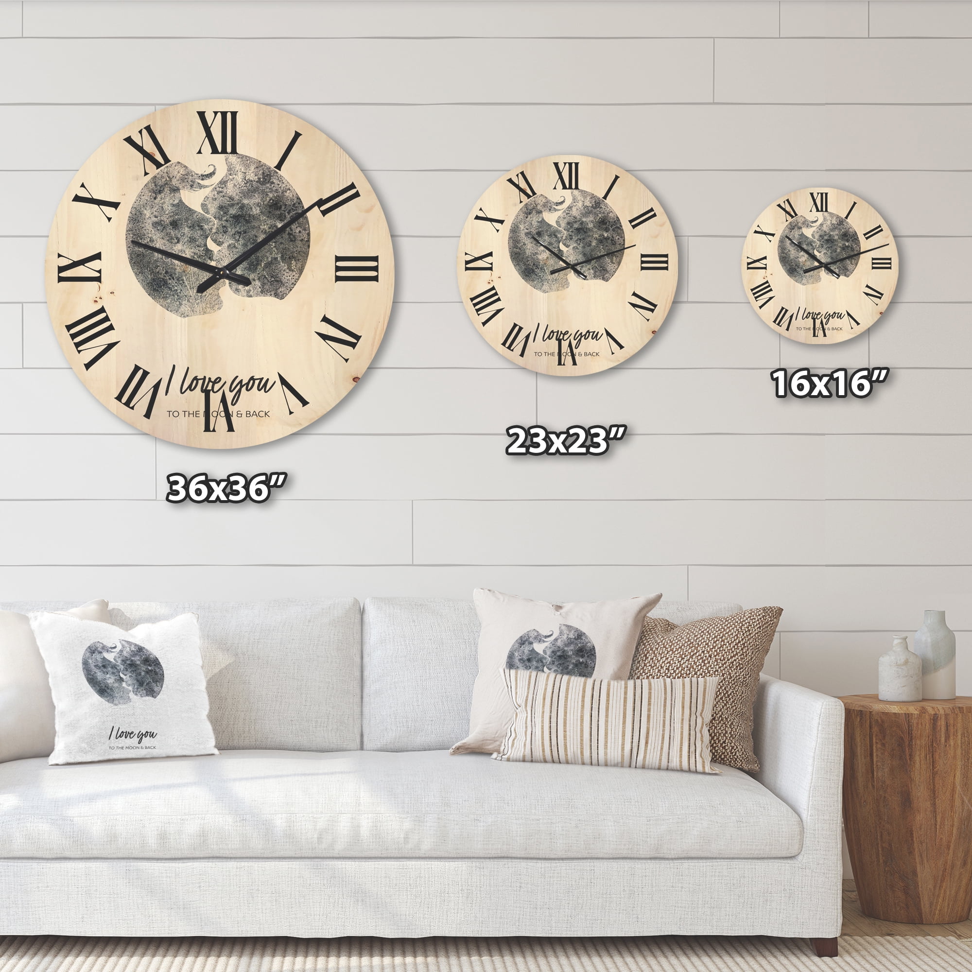 Designart 'Kiss of Two Lovers In Romantic Moon Shape' Modern Wood Wall Clock