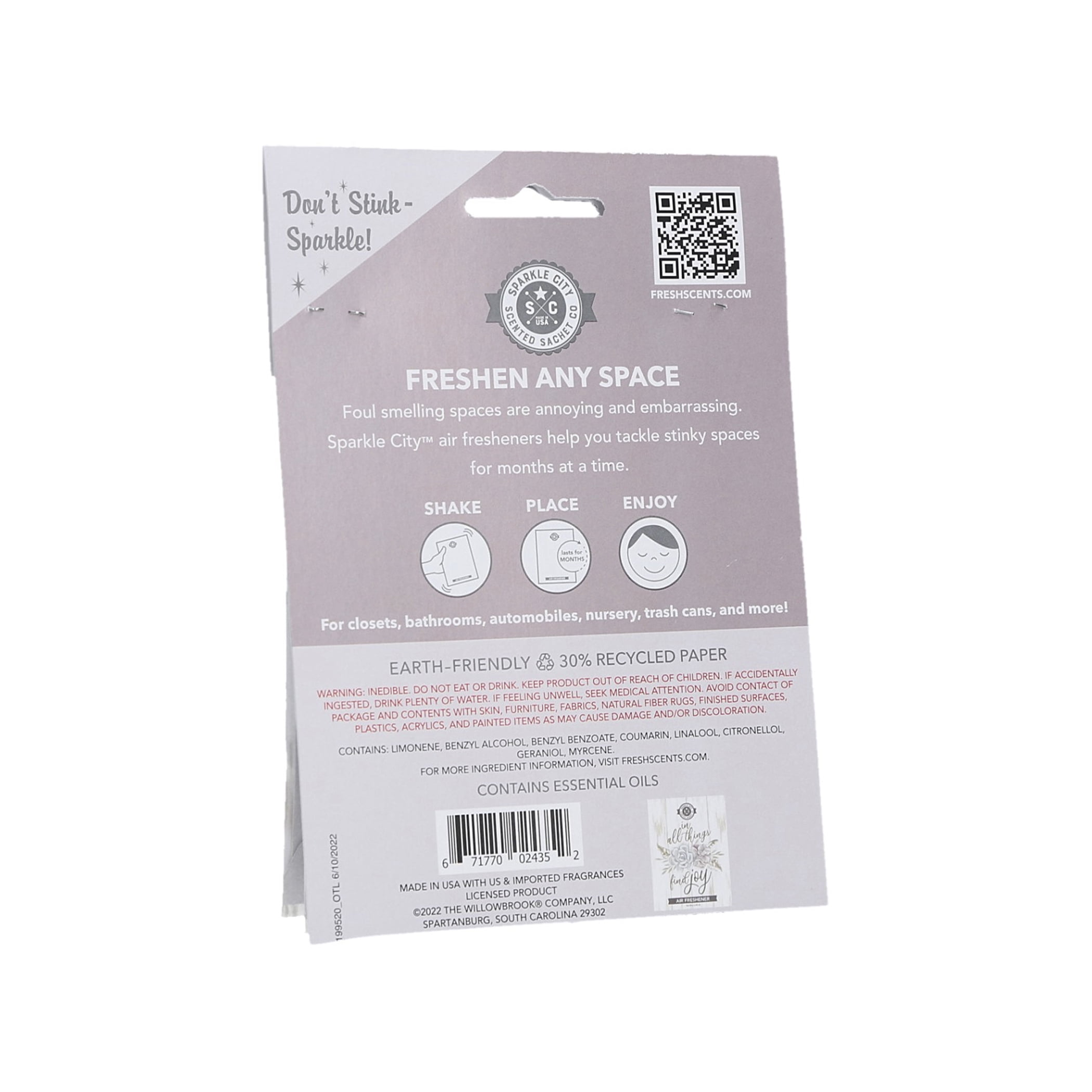 Sparkle City Scented Sachet 2 Pack, In All Things Find Joy