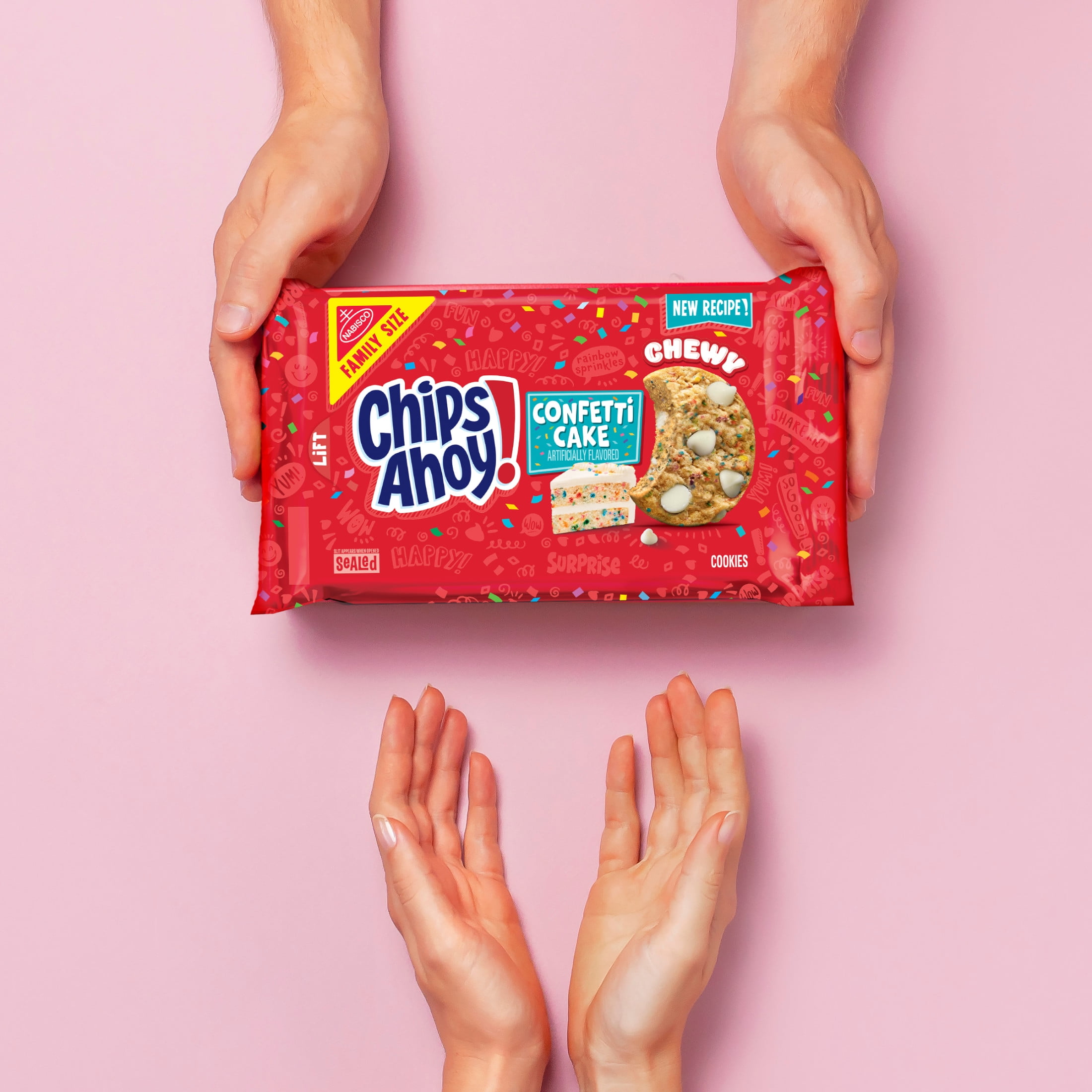 (3 pack) CHIPS AHOY! Chewy Confetti Cake Cookies with Rainbow Sprinkles, Family Size, 14.38 oz