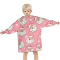 thumbnail image 3 of Pink Christmas Santa Pattern Blanket Hoodies for Kids 6-13YR Oversize Wearable Blanket Hoodies for Boys Girls Teens, 3 of 7