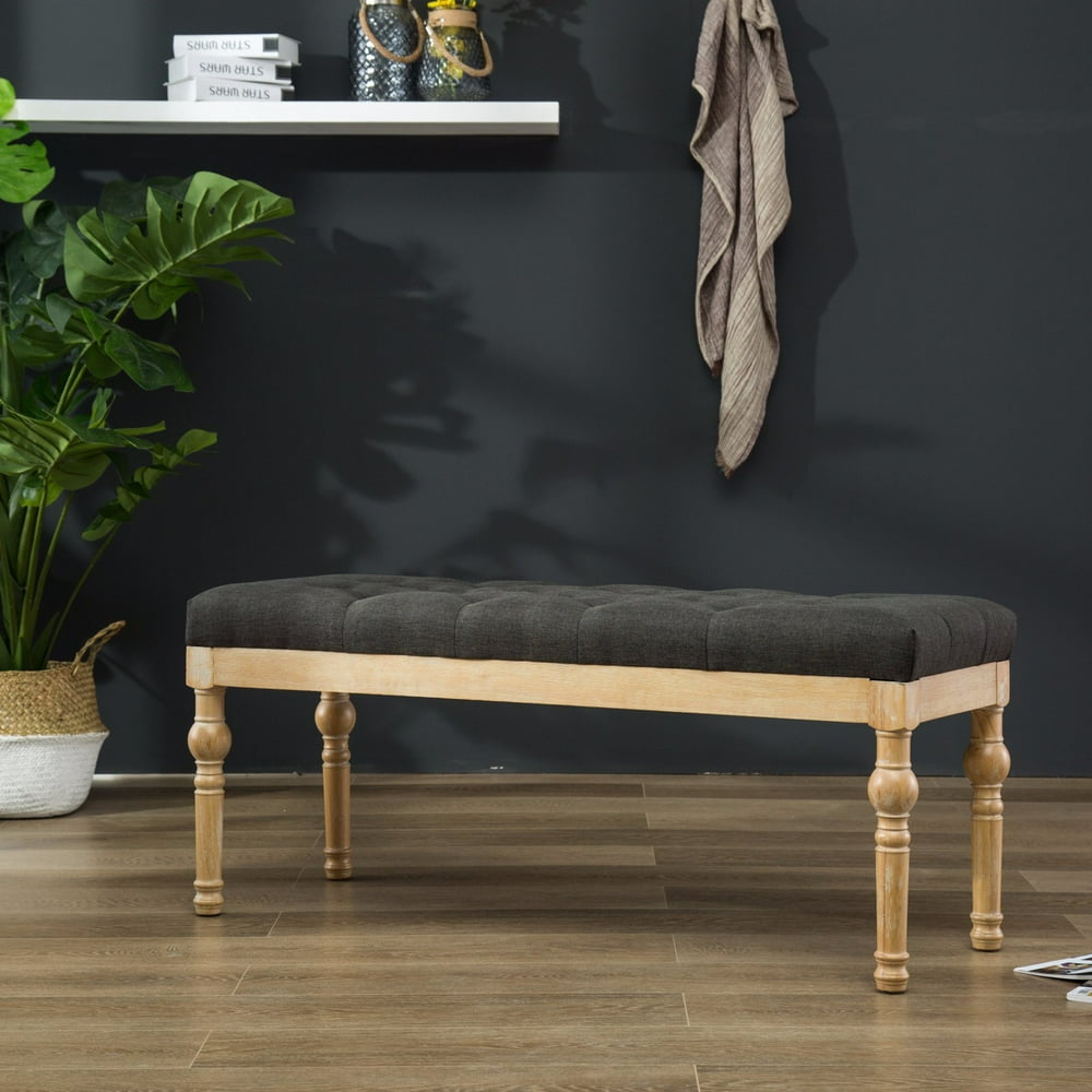 Roundhill Habit Solid Wood Charcoal Button Tufted Dining Bench