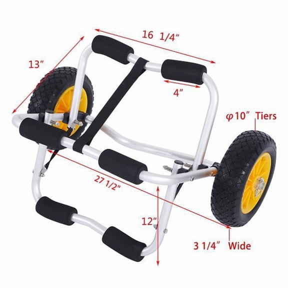 IM Beauty 1.5MM Bend Aluminum Alloy Canoeing Trailer Cart, Canoe Carrier Trolley with NO-Flat Airless Tires Wheels 2 Ratchet Straps,Kayak Cart(Silver)
