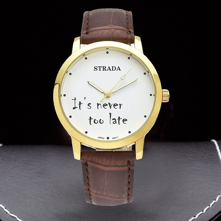 STRADA Japanese Movement Dial Watch with Brown Color Faux Leather