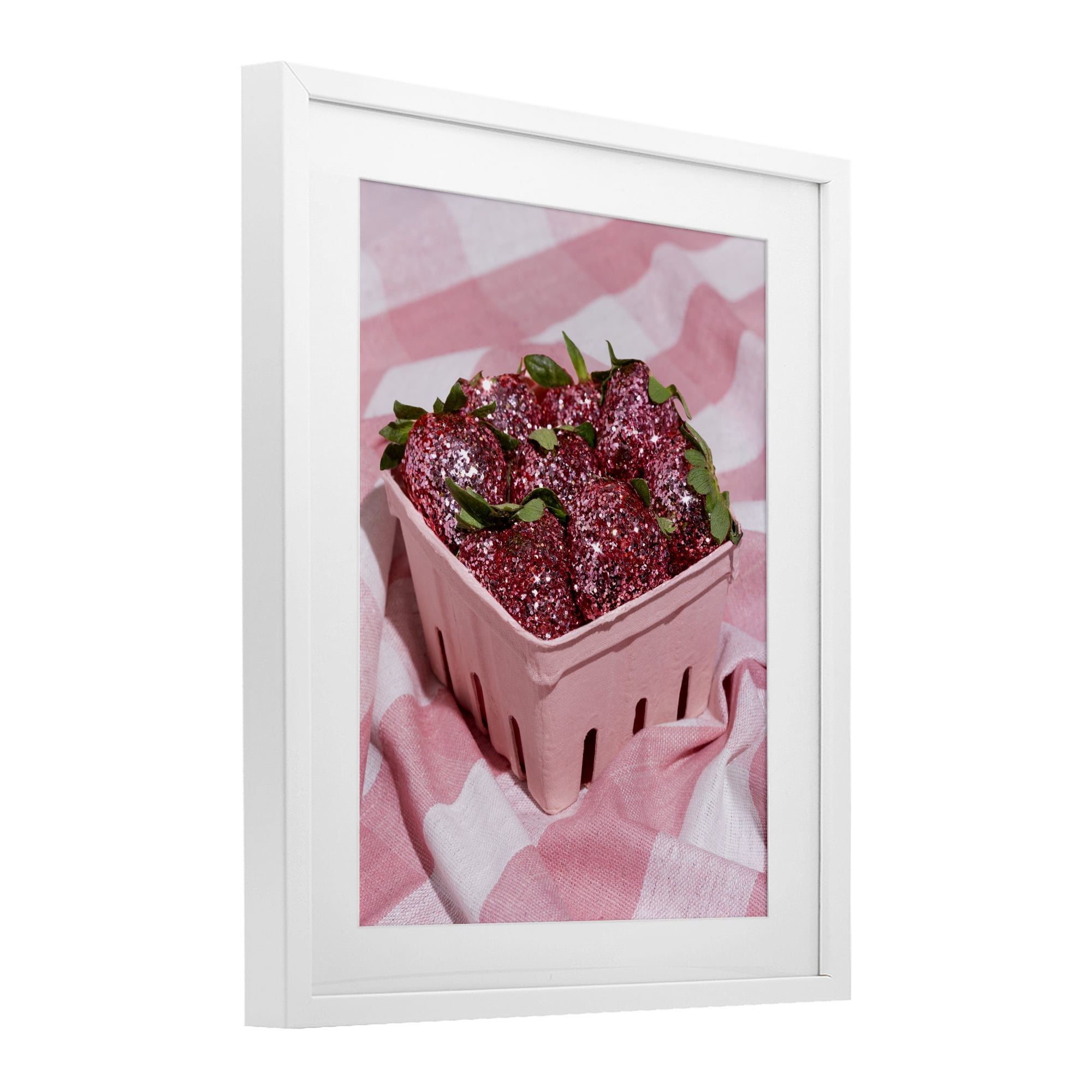 Stupell Industries Glam Glimmer Strawberries White Framed Print Under Glass, design by LISH Creative