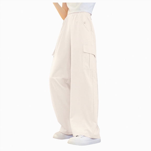 JUMEYU Cargo Pants Teen Girls Kids Cargo Parachute Pants Girls Baggy Pants Summer Outdoor Trendy Hip Hop Aesthetic Trousers with Drawstring Size 10-12 (Black,10-12 Years)