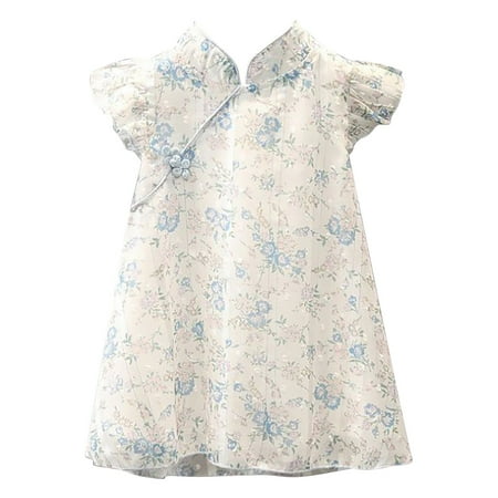 

Dresses For Children Girls Floral Printed Short Sleeve Turn-Down Collar Summer Princess Clothing Skirt Party Leisure Fit Comfy Dress