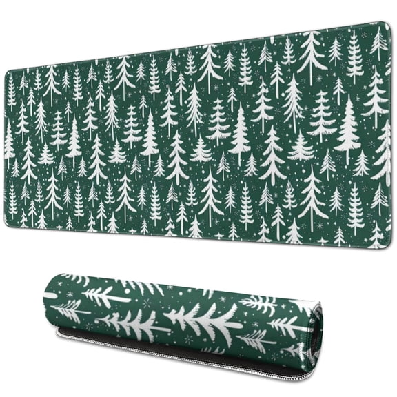 Long Mouse Pads for Desk,Green Christmas Tree Pattern Desk Mats on Top Of Desks, Desk Mouse Pad Extra Large with 3mm Non-Slip Base and Stitched Edge for Gaming,Office,Work,Home 31.5x11.8in