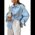 thumbnail image 3 of Camisa de Botones para Mujer 100% Algodón Azul M, 3 of 8