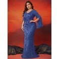 thumbnail image 5 of AURA Plus Size Sequin Evening Dress Long Sleeve Mermaid Formal Party Gown 0XL-4XL, 5 of 7