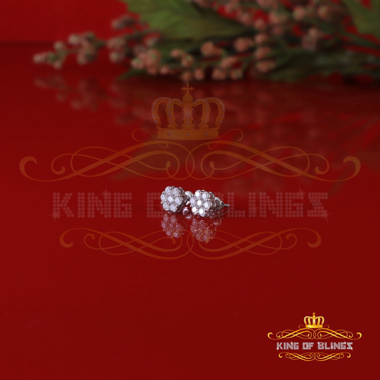 1.0ct Vvs 'D' Color Genuine Moissanite Stud FLORAL Earrings 10k Real White Gold