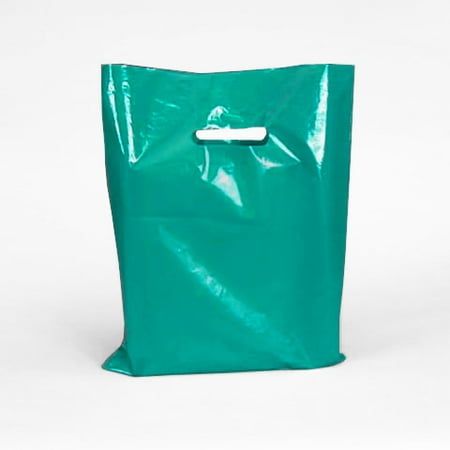 Teal Glossy Plastic Bags with Diecut Handles 15&quot; X 18&quot; | Quantity: 500 Gusset - 4&quot; by Paper Mart ...