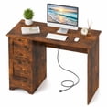 thumbnail image 2 of 43" Computer Desk with Power Outlets & 2 Drawers, Writing Studying Working Desk for Home Office,Rustic Brown, 2 of 5
