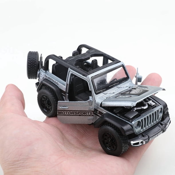 Vehículo todoterreno Wrangler convertible 1/36, metal fundido a presión, juguete para niño, cuatro puertas que se pueden abrir, función extraíble,plata convertible