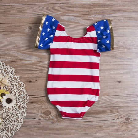 

Newborn Baby Boy Girl Stripe Romper Jumpsuit Flag Patriotic Outfits 0-24M