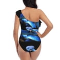 thumbnail image 5 of Sikiie Blue Viper Snake Print Women One Piece Swimsuits Tummy Control One Shoulder Bathing Suits Ruffle Swimwear, From S to XXL-Small, 5 of 6