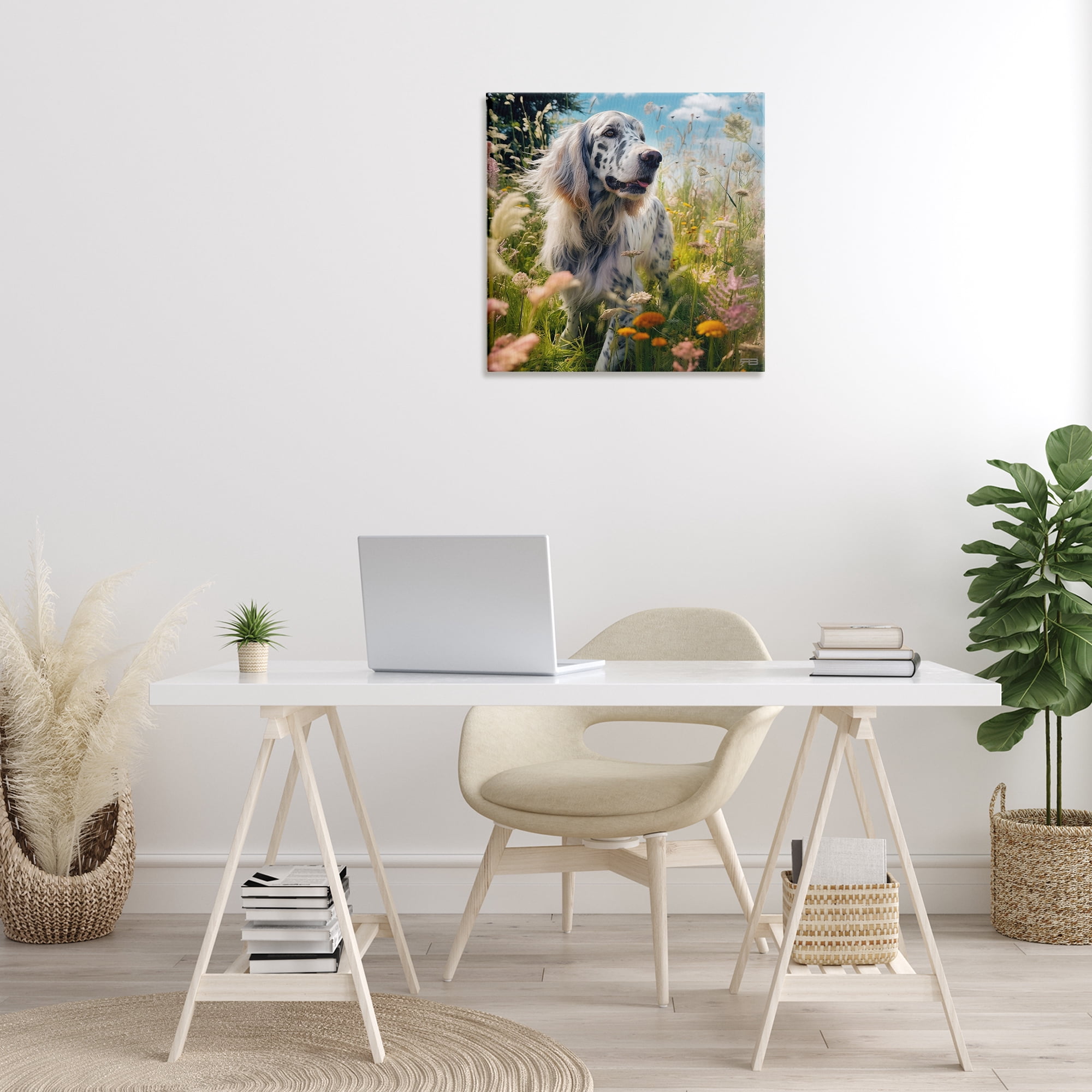 Stupell Industries Happy Dog Among Flowers Landscape Painting Gallery Wrapped Canvas Art Print Wall Art, 24 x 24