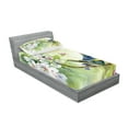 thumbnail image 2 of Ambesonne Flowers Fitted Sheet & Pillow Sham Set, Watercolor Birds Spring, Twin, Reseda Green and Yellow, 2 of 2