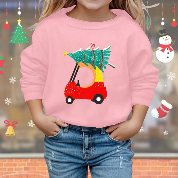 Girls Sweatshirt Kids Casual Letter Graphic Crew Neck Long Sleeve Pullover Hoodless Top Pink 110