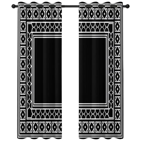 Black Blackout Curtains 63 Inches Long Boho Diamond Pattern Border Rustic Southwestern Thermal Insulated Room Darkening Drapes with Grommets for Living Room 42 W x 63 L 2 Panels