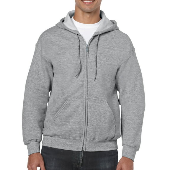 Gildan Mens Heavy Blend Full Zip Hooded Sweatshirt, 2XL, Sport Grey