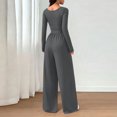 thumbnail image 4 of Long Sleeve Jumpsuit for Women Ruched One Piece Wide Leg Jumpsuit Baggy Square Neck Workout Romper with Pockets, L, 4 of 6