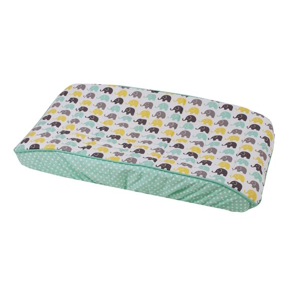 Quilted Changing Pad Cover, Elephants Mint/Yellow/Grey