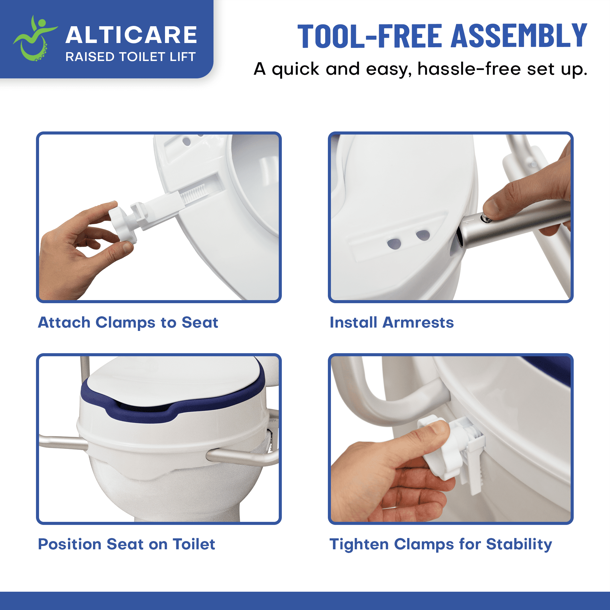 AltiCare Raised Toilet Seat 5-Inch Elevated Commode Riser with Adjustable Armrests and Latex Free Rubberized Non Slip Seat