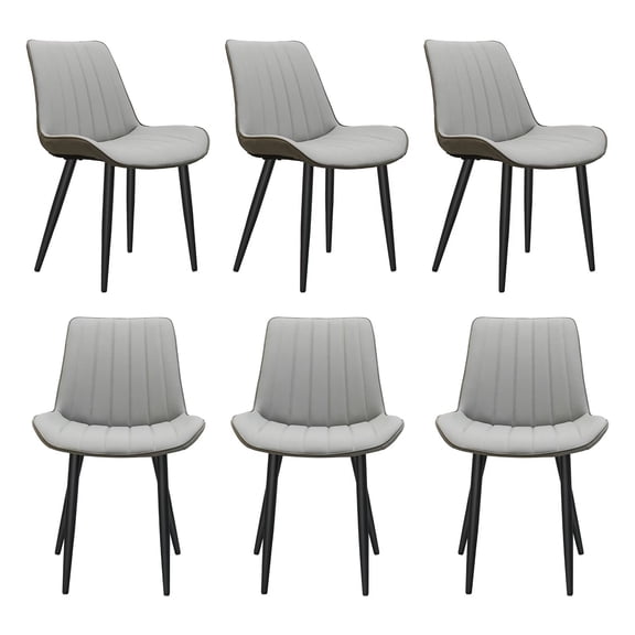 TOPCOMFY Gray PU Leather Dining Chairs, Wave Pattern Upholstered with Metal Legs, Set of 6 for Kitchen Restaurant Living Room
