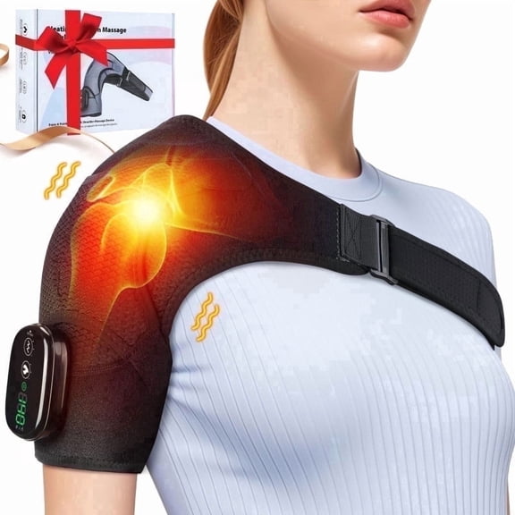 Cordless Shoulder Heating Pad, Heated Shoulder Brace with 3 Heating and Vibration, Heated Shoulder Wrap with Massage, Rechargeable Shoulder Massager for Men Women Shoulder Relax
