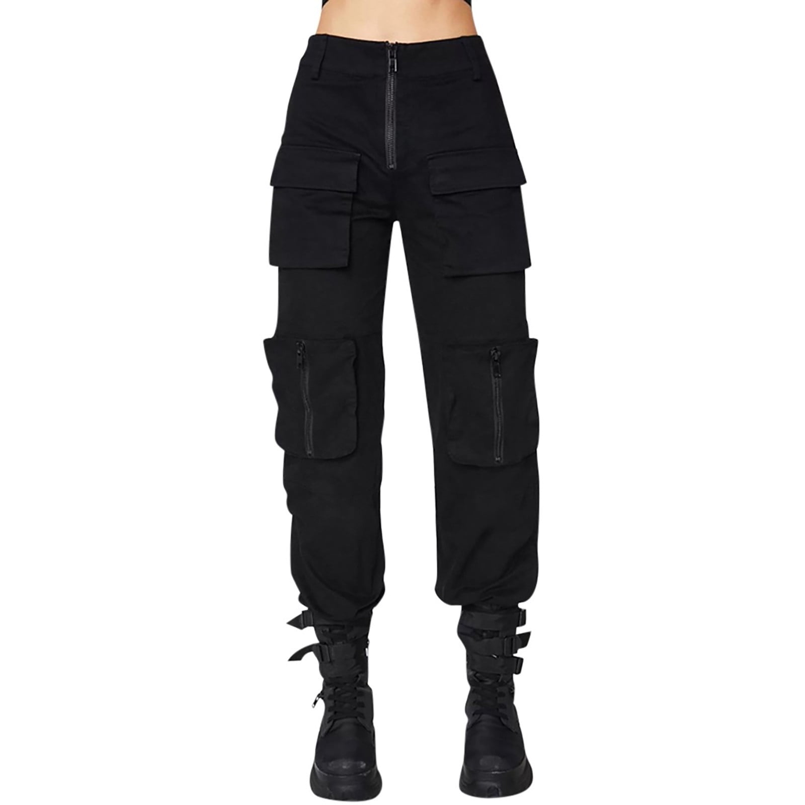 For Sale - Sweetown Black Cargo Pants Women Fashion 2019 Pockets