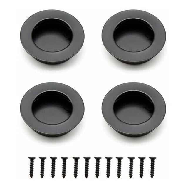 Juego de 4 puertas corredizas para cajones y armarios con tirador empotrado redondo negro