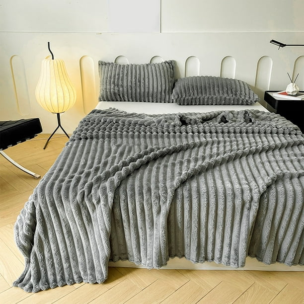 Manta De Franela, Suave, Cálida, Con Diseño De Rayas, De Microfibra, Ideal Para Sofá O Cama En Cualquier Estación Del Año, Color Gris
