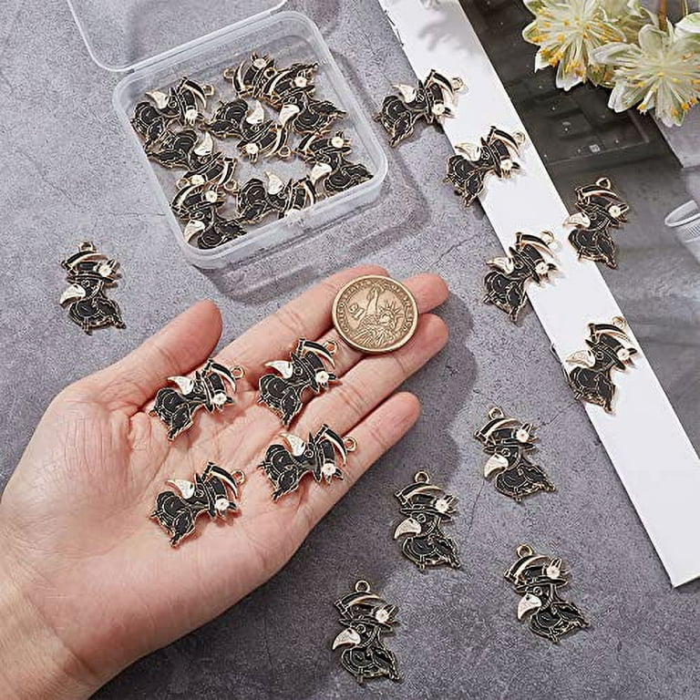 SUNNYCLUE 1 Box 24pcs Gothic Charms Crow Charm Enamel Raven Beak Steampunk Charms Halloween Black Bird Doctor Charm for Jewelry Making Charms Necklace