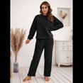 thumbnail image 4 of Pijama de 2 Piezas para Mujer, Conjunto de Ropa de Estar por Casa, Suéter de Punto, Cuello Redondo, Larga, Conjuntos Peludos Negro XL, 4 of 8