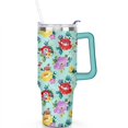 thumbnail image 2 of 40oz Pioneer Colorful Floral Stainless Steel Flip Straw Tumbler with Lid and Straw Spill Proof Travel Cup Double Wall Vacuum Insulated Coffee Mug with Handle Greenish-blue, 2 of 7