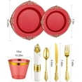 thumbnail image 3 of 350 Piece Red Dinnerware Set for 50 Guests, Fancy Disposable Plates, Include: 100 Red Rim Plastic Plates, 150 Silverwares, 50 Pre Rolled Napkins, 50 Cups for Party, Wedding, 3 of 13