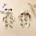 thumbnail image 2 of Nafuu Infant Girls Romper Lovely Prints Long Sleeve Winter Rompers Jumpsuits With Cute Animal Hood Soft Warm Thickened Outfit For Toddler Girl Jumpsuit,Beige,3-6 Months, 2 of 8