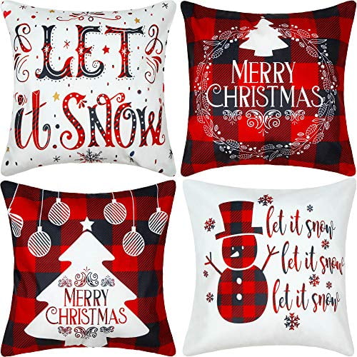Ueerdand Christmas Decorations Pillow Covers 16 × 16 Inch Set of 4 Farmhouse Pillow Covers Holiday Rustic Linen Pillow Case for Sofa Couch Christmas Decor Throw Pillow Covers 