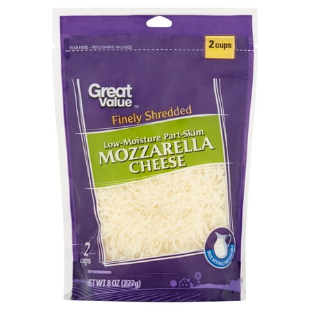 Great Value Finely Shredded Part-Skim Mozzarella Cheese, 8 oz