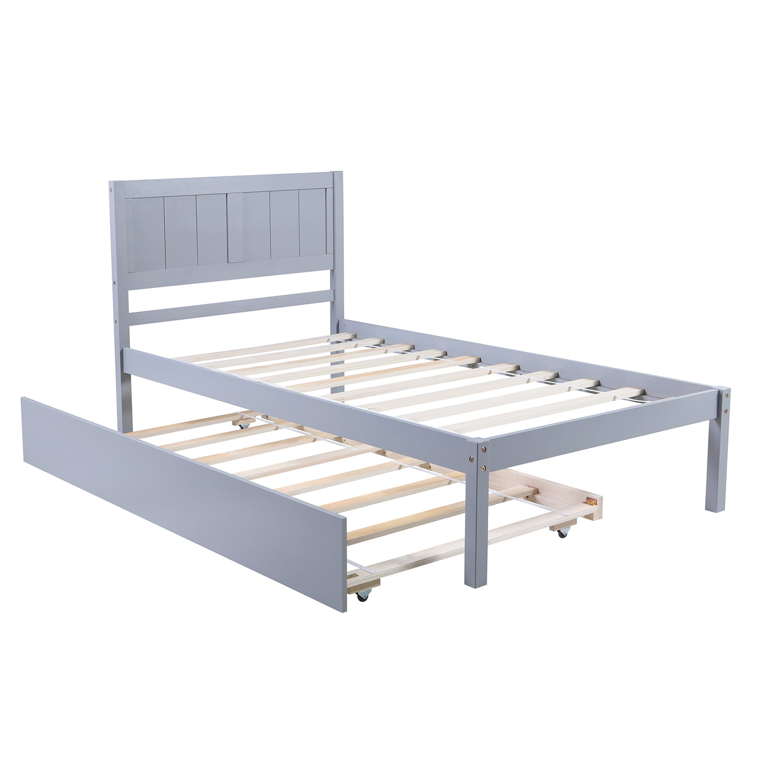 Kepooman Twin Size Solid Wood Platform Bed with Trundle & Headboard for Bedroom, 79.5"L x 41.7"W x 40.6"H, Gray Kepooman Twin Size Solid Wood Platform Bed with Trundle & Headboard for Bedroom, 79.5"L x 41.7"W x 40.6"H, Gray
