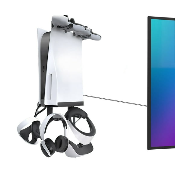 Soporte de almacenamiento para PS5 Soporte de almacenamiento para consola de videojuegos montado en la pared con mando y gafas VR para PSVR2